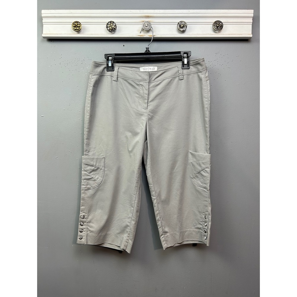 White House Black Market Capri Women 6 Gray Cargo Cropped Pants Button Hem
